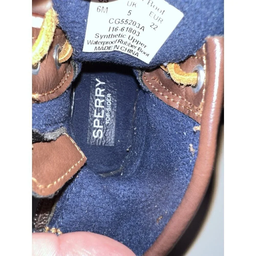 Sperry Saltwater Baby Duck Navy and Brown Lace Zipper Boots Sz  6 Months